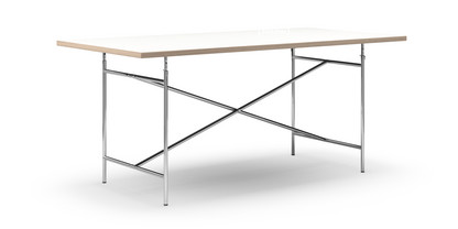 Eiermann Tisch Melamin weiß mit Eichekante|180 x 90 cm|Chrom|senkrecht, mittig (Eiermann 2)|135 x 66 cm
