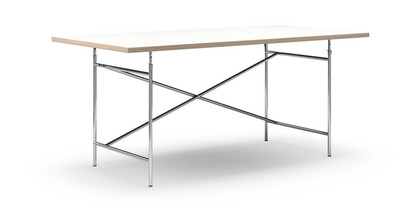 Eiermann Tisch Melamin weiß mit Eichekante|180 x 90 cm|Chrom|senkrecht, versetzt (Eiermann 2)|135 x 66 cm
