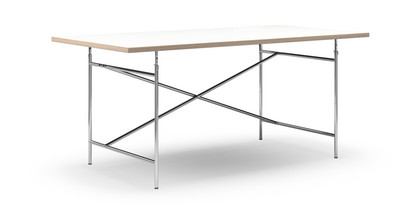 Eiermann Tisch Melamin weiß mit Eichekante|180 x 90 cm|Chrom|senkrecht, versetzt (Eiermann 2)|135 x 78 cm