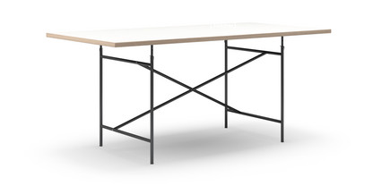 Eiermann Tisch Melamin weiß mit Eichekante|180 x 90 cm|Schwarz|schräg, mittig (Eiermann 1)|110 x 66 cm