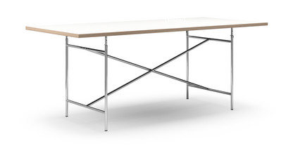 Eiermann Tisch Melamin weiß mit Eichekante|200 x 90 cm|Chrom|senkrecht, mittig (Eiermann 2)|135 x 66 cm