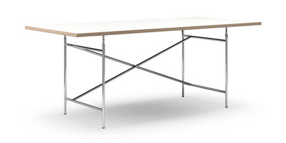 Eiermann Tisch Melamin weiß mit Eichekante|200 x 90 cm|Chrom|senkrecht, versetzt (Eiermann 2)|135 x 66 cm