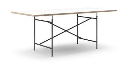 Eiermann Tisch Melamin weiß mit Eichekante|200 x 90 cm|Schwarz|schräg, mittig (Eiermann 1)|110 x 66 cm