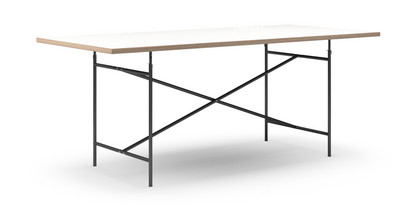 Eiermann Tisch Melamin weiß mit Eichekante|200 x 90 cm|Schwarz|senkrecht, mittig (Eiermann 2)|135 x 66 cm
