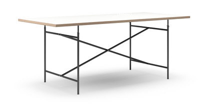 Eiermann Tisch Melamin weiß mit Eichekante|200 x 90 cm|Schwarz|senkrecht, mittig (Eiermann 2)|135 x 78 cm