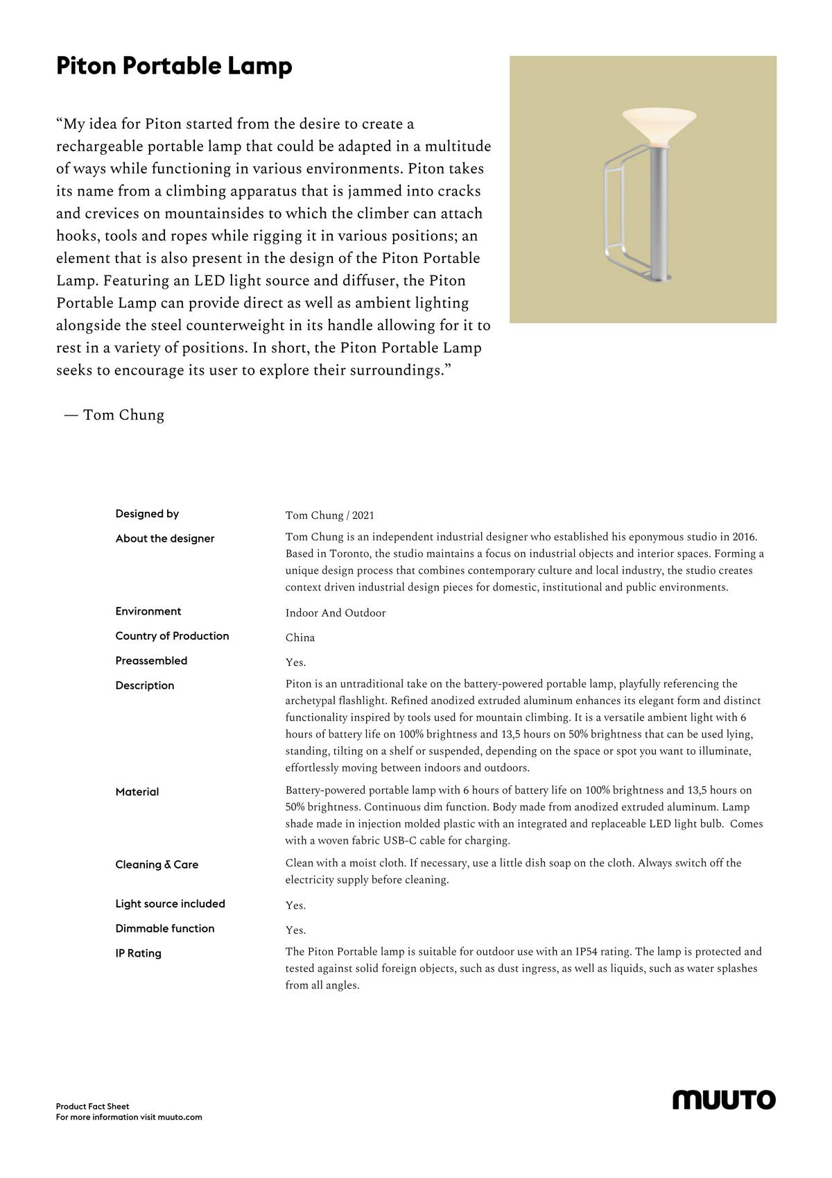 Piton Portable Lamp Battery Table Lamp Muuto