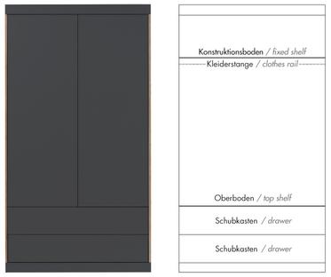 Flai Schrank Groß (216 x 118 x 61 cm)|Melamin anthrazit mit Birkekante|Ausstattung 5