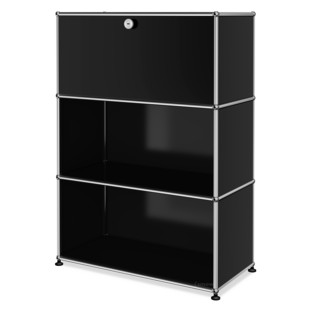 USM Haller Highboard M, individualisierbar Graphitschwarz RAL 9011|Mit Klappe|Offen|Offen