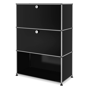 USM Haller Highboard M, individualisierbar Graphitschwarz RAL 9011|Mit Klappe|Mit Klappe|Offen