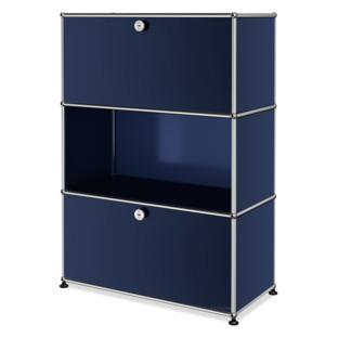 USM Haller Highboard M, individualisierbar Stahlblau RAL 5011|Mit Klappe|Offen|Mit Auszug