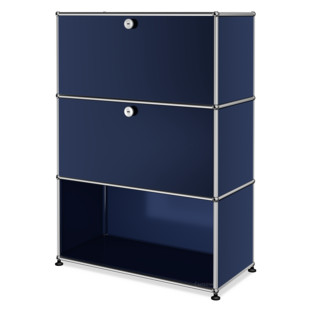 USM Haller Highboard M, individualisierbar Stahlblau RAL 5011|Mit Klappe|Mit Klappe|Offen