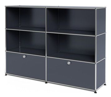 USM Haller Highboard L, individualisierbar Anthrazitgrau RAL 7016|Offen|Offen|Mit 2 Klappen