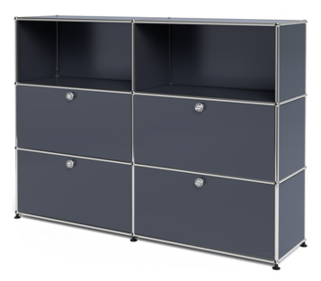 USM Haller Highboard L, individualisierbar Anthrazitgrau RAL 7016|Offen|Mit 2 Klappen|Mit 2 Klappen