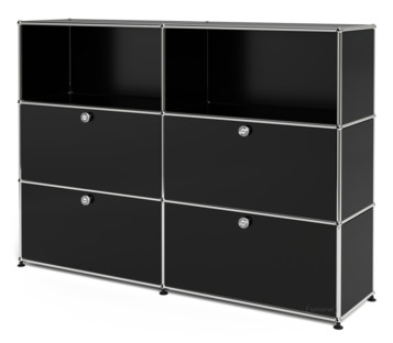 USM Haller Highboard L, individualisierbar Graphitschwarz RAL 9011|Offen|Mit 2 Klappen|Mit 2 Klappen