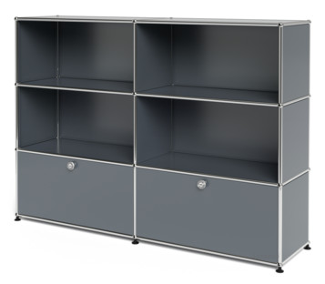 USM Haller Highboard L, individualisierbar Mittelgrau RAL 7005|Offen|Offen|Mit 2 Klappen