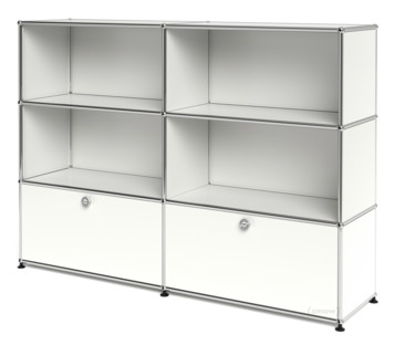 USM Haller Highboard L, individualisierbar Reinweiß RAL 9010|Offen|Offen|Mit 2 Klappen