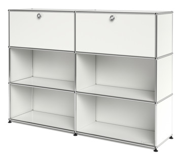 USM Haller Highboard L, individualisierbar Reinweiß RAL 9010|Mit 2 Klappen|Offen|Offen