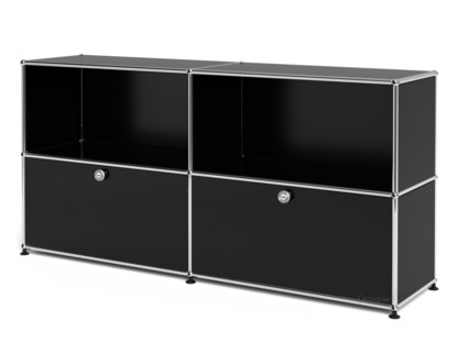 USM Haller Sideboard L, individualisierbar Graphitschwarz RAL 9011|Offen|Mit 2 Klappen