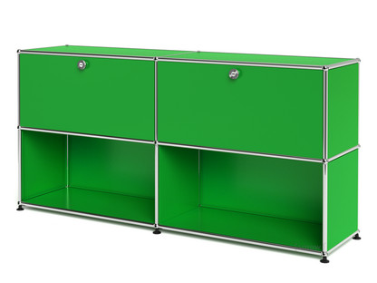 USM Haller Sideboard L, individualisierbar USM grün|Mit 2 Klappen|Offen