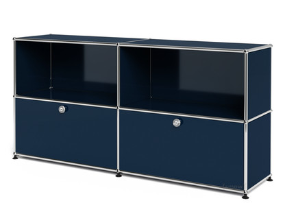 USM Haller Sideboard L, individualisierbar Stahlblau RAL 5011|Offen|Mit 2 Klappen