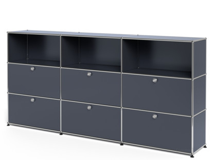 USM Haller Highboard XL, individualisierbar Anthrazitgrau RAL 7016|Offen|Mit 3 Klappen|Mit 3 Klappen