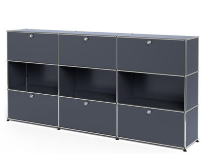 USM Haller Highboard XL, individualisierbar Anthrazitgrau RAL 7016|Mit 3 Klappen|Offen|Mit 3 Klappen