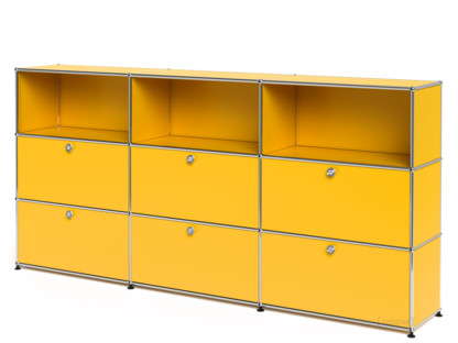 USM Haller Highboard XL, individualisierbar Goldgelb RAL 1004|Offen|Mit 3 Klappen|Mit 3 Klappen