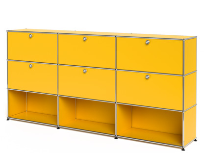 USM Haller Highboard XL, individualisierbar Goldgelb RAL 1004|Mit 3 Klappen|Mit 3 Klappen|Offen