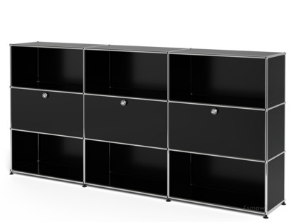 USM Haller Highboard XL, individualisierbar Graphitschwarz RAL 9011|Offen|Mit 3 Klappen|Offen