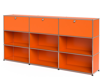 USM Haller Highboard XL, individualisierbar Reinorange RAL 2004|Mit 3 Klappen|Offen|Offen