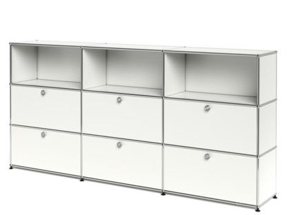 USM Haller Highboard XL, individualisierbar Reinweiß RAL 9010|Offen|Mit 3 Klappen|Mit 3 Auszügen