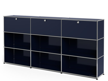 USM Haller Highboard XL, individualisierbar Stahlblau RAL 5011|Mit 3 Klappen|Offen|Offen