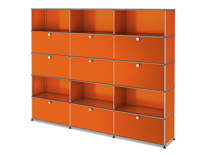 USM Haller Aktenregal XL, individualisierbar Reinorange RAL 2004|Mit 3 Klappen|Mit 3 Klappen|Offen|Mit 3 Auszügen