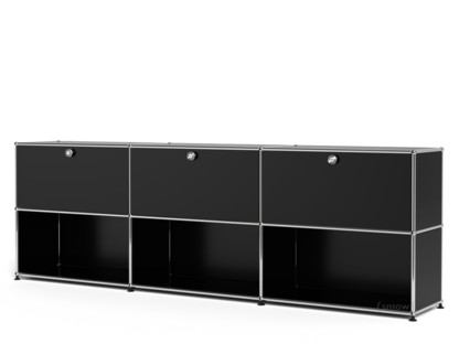 USM Haller Sideboard XL, individualisierbar Graphitschwarz RAL 9011|Mit 3 Klappen|Offen