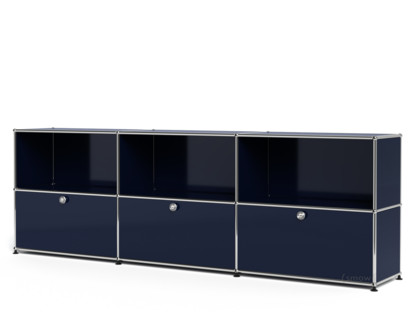 USM Haller Sideboard XL, individualisierbar Stahlblau RAL 5011|Offen|Mit 3 Klappen