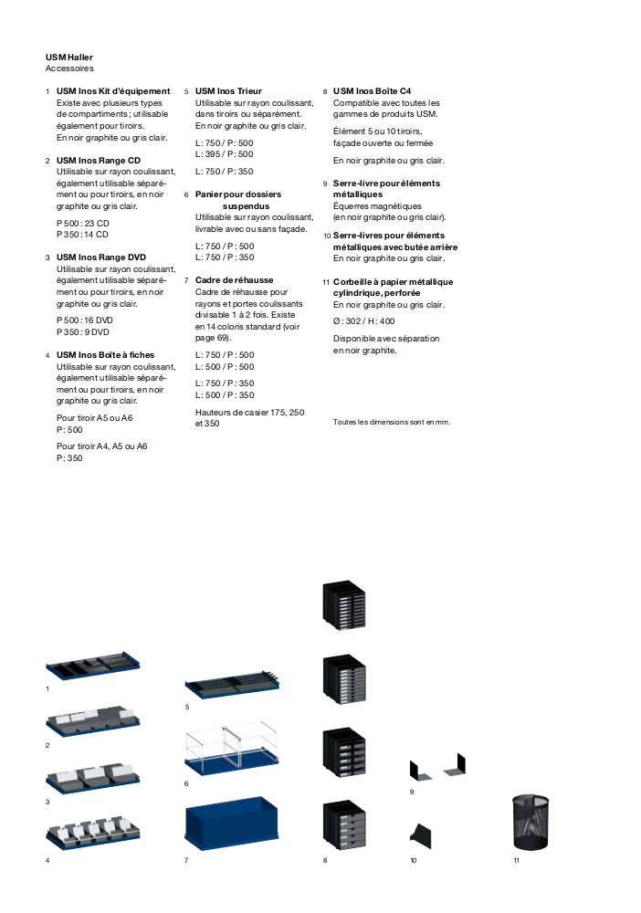 Range-CDs Inos pour porte coulissante USM Haller, 35 (pour 5 x 14 CDs),  Noir graphite RAL 9011, USM Haller