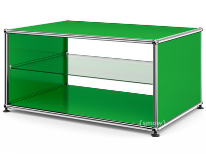 USM Haller Beistelltisch mit Seitenwänden 75 cm|mit Glas-Zwischentablar|USM grün