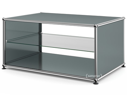 USM Haller Beistelltisch mit Seitenwänden 75 cm|mit Glas-Zwischentablar|Mittelgrau RAL 7005