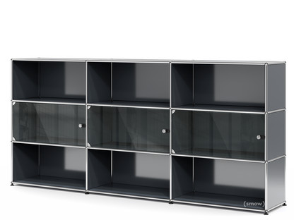 USM Haller Highboard XL mit 3 Glastüren mit Schlossgriff|Anthrazitgrau RAL 7016