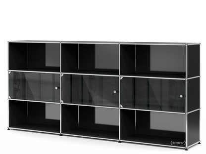 USM Haller Highboard XL mit 3 Glastüren mit Schlossgriff|Graphitschwarz RAL 9011