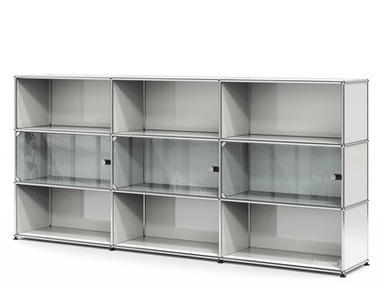 USM Haller Highboard XL mit 3 Glastüren mit Schlossgriff|Lichtgrau RAL 7035