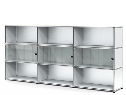 USM Haller Highboard XL mit 3 Glastüren mit Schlossgriff|USM mattsilber