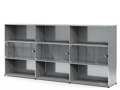 USM Haller Highboard XL mit 3 Glastüren mit Schlossgriff|Mittelgrau RAL 7005