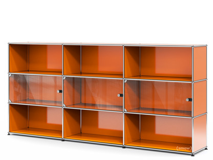 USM Haller Highboard XL mit 3 Glastüren mit Schlossgriff|Reinorange RAL 2004