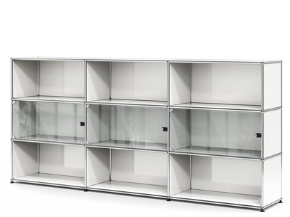 USM Haller Highboard XL mit 3 Glastüren mit Schlossgriff|Reinweiß RAL 9010