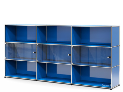 USM Haller Highboard XL mit 3 Glastüren ohne Schloss|Enzianblau RAL 5010
