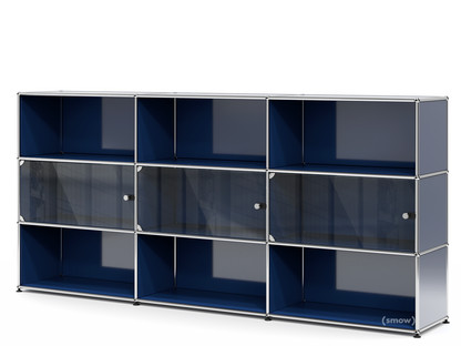 USM Haller Highboard XL mit 3 Glastüren ohne Schloss|Stahlblau RAL 5011