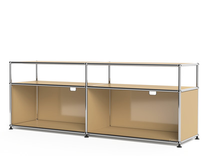 USM Haller Lowboard L mit Aufbau, individualisierbar USM beige|Offen|Mit Kabeldurchlass oben mittig