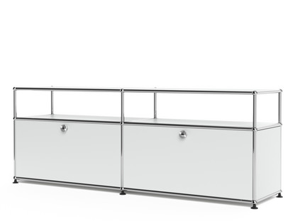 USM Haller Lowboard L mit Aufbau, individualisierbar USM mattsilber|Mit 2 Klappen|Mit Kabeldurchlass unten mittig