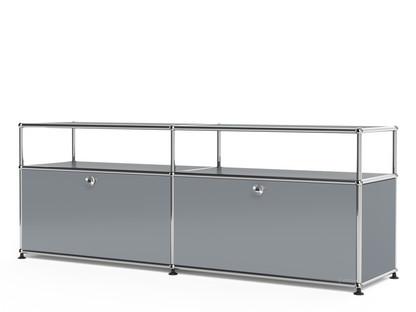 USM Haller Lowboard L mit Aufbau, individualisierbar Mittelgrau RAL 7005|Mit 2 Klappen|Ohne Kabeldurchlass